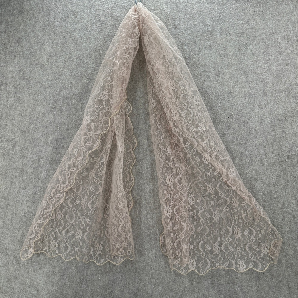 VTG‎ Mauve Sheer Lace Scarf Wrap Shawl Table Overlay Elegant Floral Trim 19"X56"
